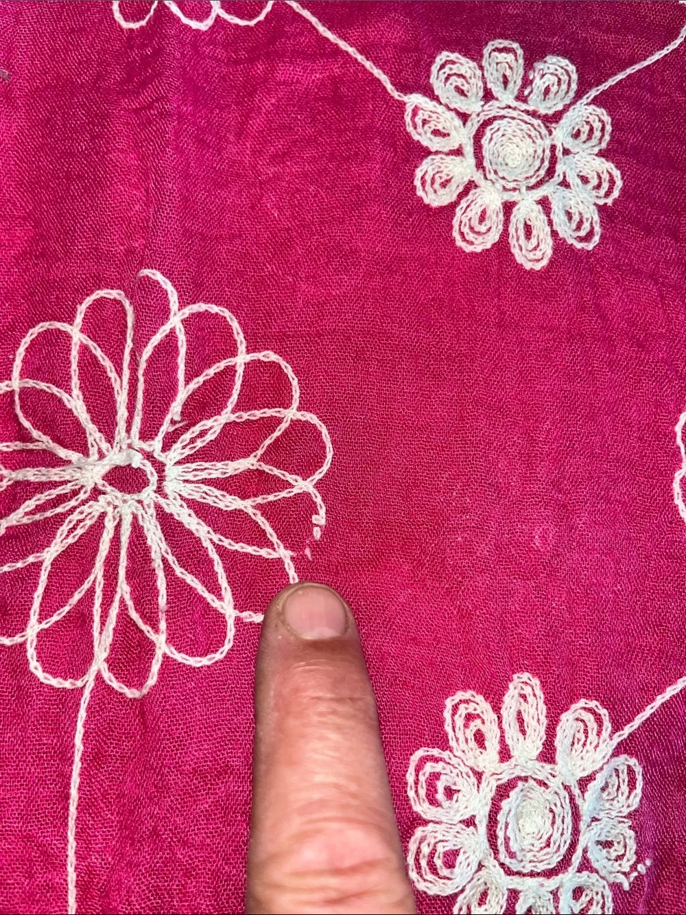 Embroidered Pink and White Oblong Scarf‎